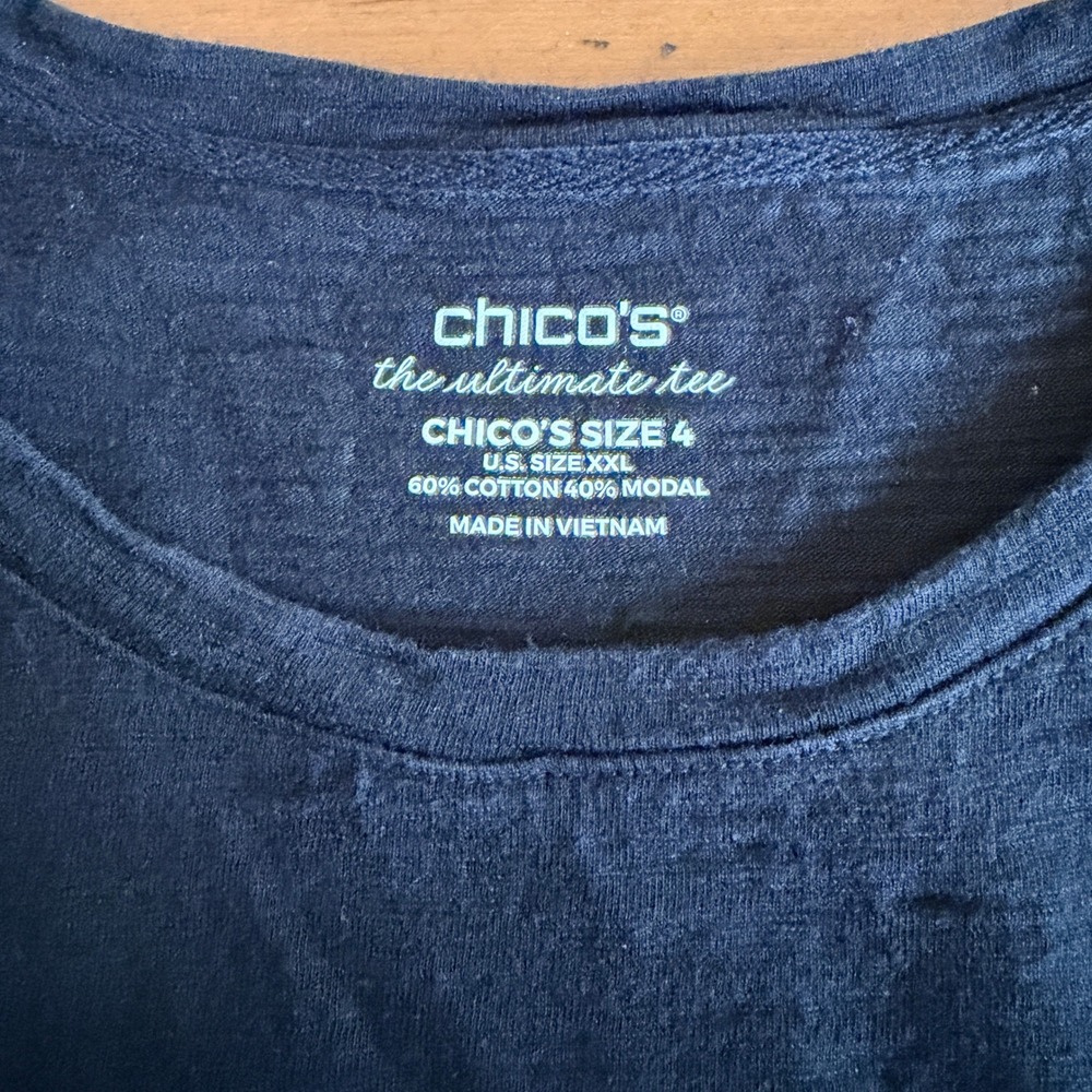 Chicos The Ultimate Tee Black 3/4 Sleeve Pocket T-Shirt Cotton Modal Plus Size 4 - Picture 4 of 7